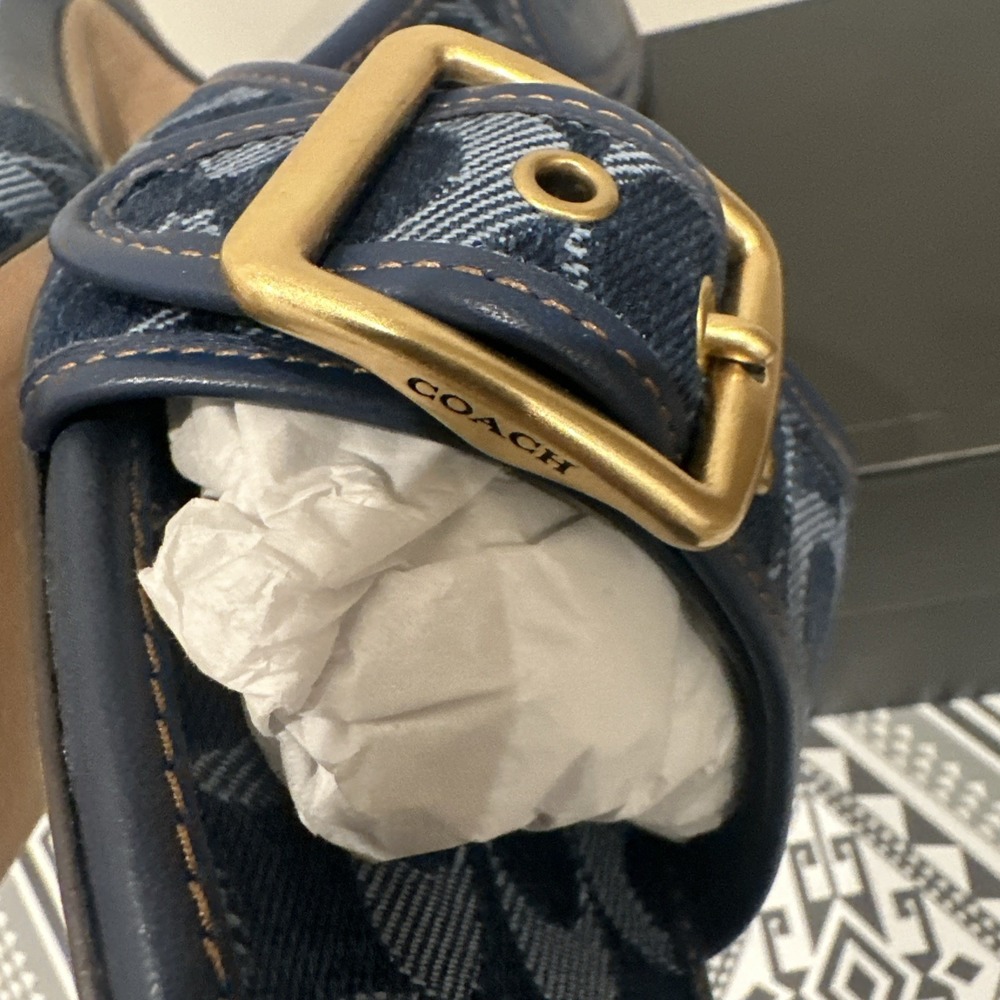 Coach Women Size 9.5B Margot Signature C Slide Sandals Deep Blue Denim Y2K - Picture 8 of 16